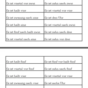 Heures en pagaille (étiquettes avec heures en allemand)