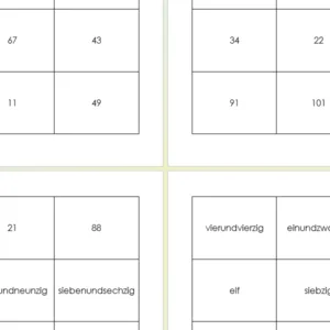 Memory des nombres en allemand (jusqu'à 101)