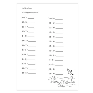 Soustractions simples jusqu'à 20