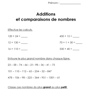 Additions et comparaisons de nombres