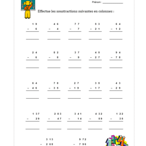 22 soustractions en colonnes