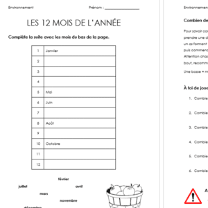 Fiche - Mois de l'année et leur durée