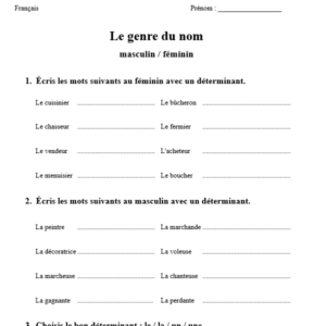 Le genre du nom : masculin / féminin