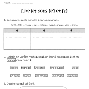 Fiche – Lire les sons [e] et [ɛ] (é, è, ê)