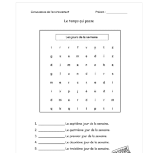 Mots mêlés sur les jours de la semaine