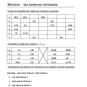 Nombres rationnels : suites, comparaisons, fractions