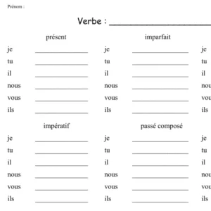 Tableau de conjugaison à compléter
