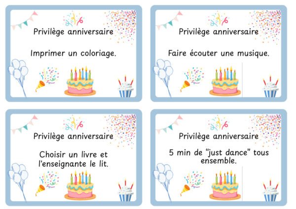 Cartes privilèges pour les anniversaires