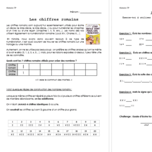 Fiches d'introduction aux chiffres romains, siècles et années