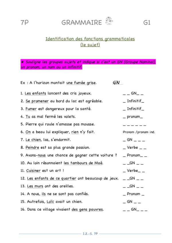 Dossier de structuration de la langue (7P)
