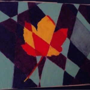 Feuille d'automne en vitrail (dessin au Neocolor)
