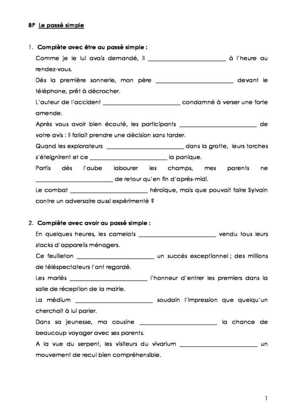 Exercices sur le passé simple et l'imparfait