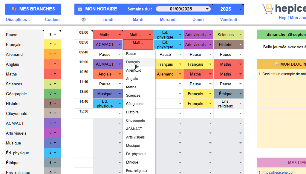 Hep Mon Journal - Plan hebdomadaire - Choix discipline (1024x583)