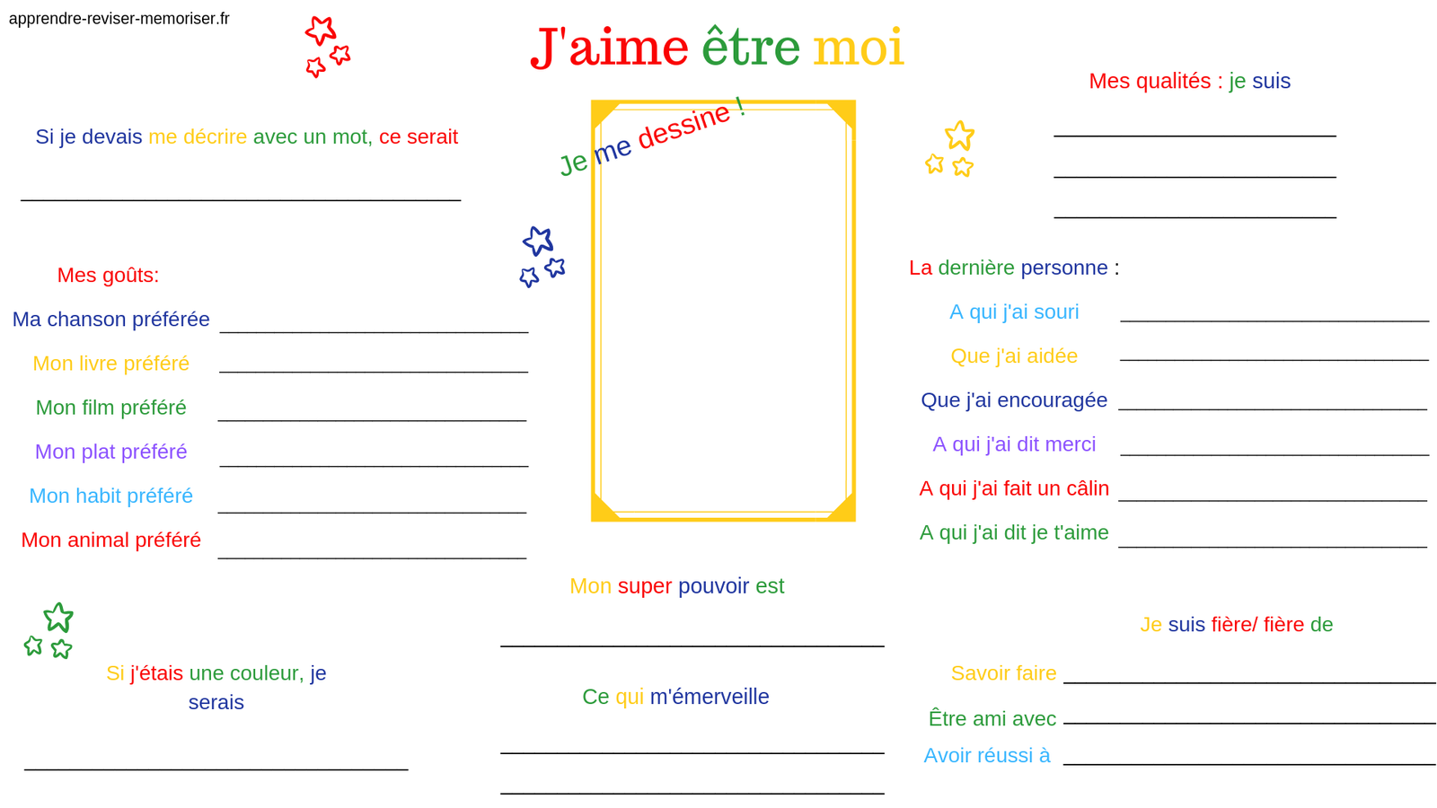 J’aime être moi – Activité pour mieux se connaître et se présenter