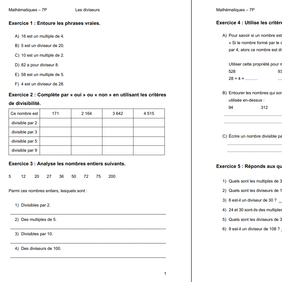 Multiples et diviseurs (théorie et exercices) – Image 2